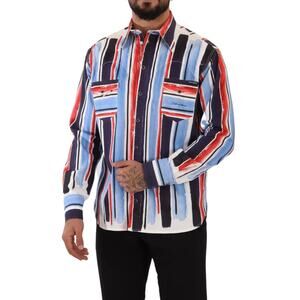 Dolce & Gabbana Red Striped Long Sleeve Cotton Shirt Blue IT40 M NWT